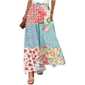 BLOOM PATCHWORK Boho Wide Leg palazzo pants size Large Three Bird Nest